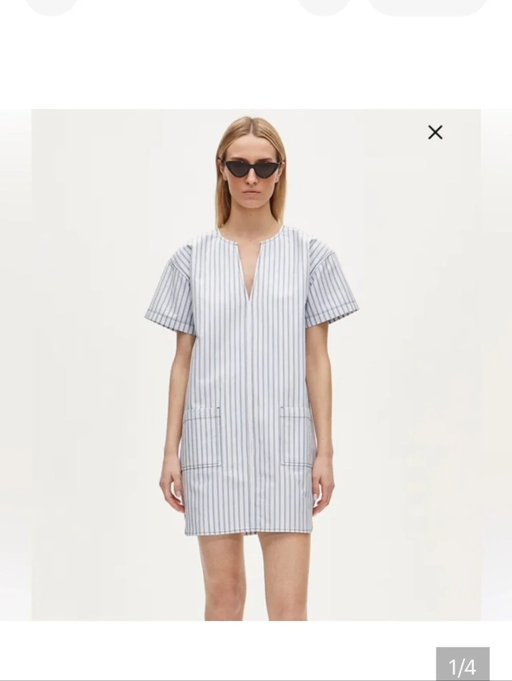 J. Crew Blue and White Striped Short-Sleeve Mini Dress